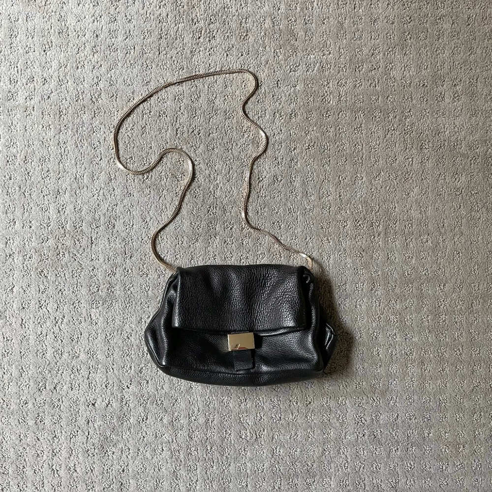 & Other Stories Leather Foldover Bag in Black/Gold